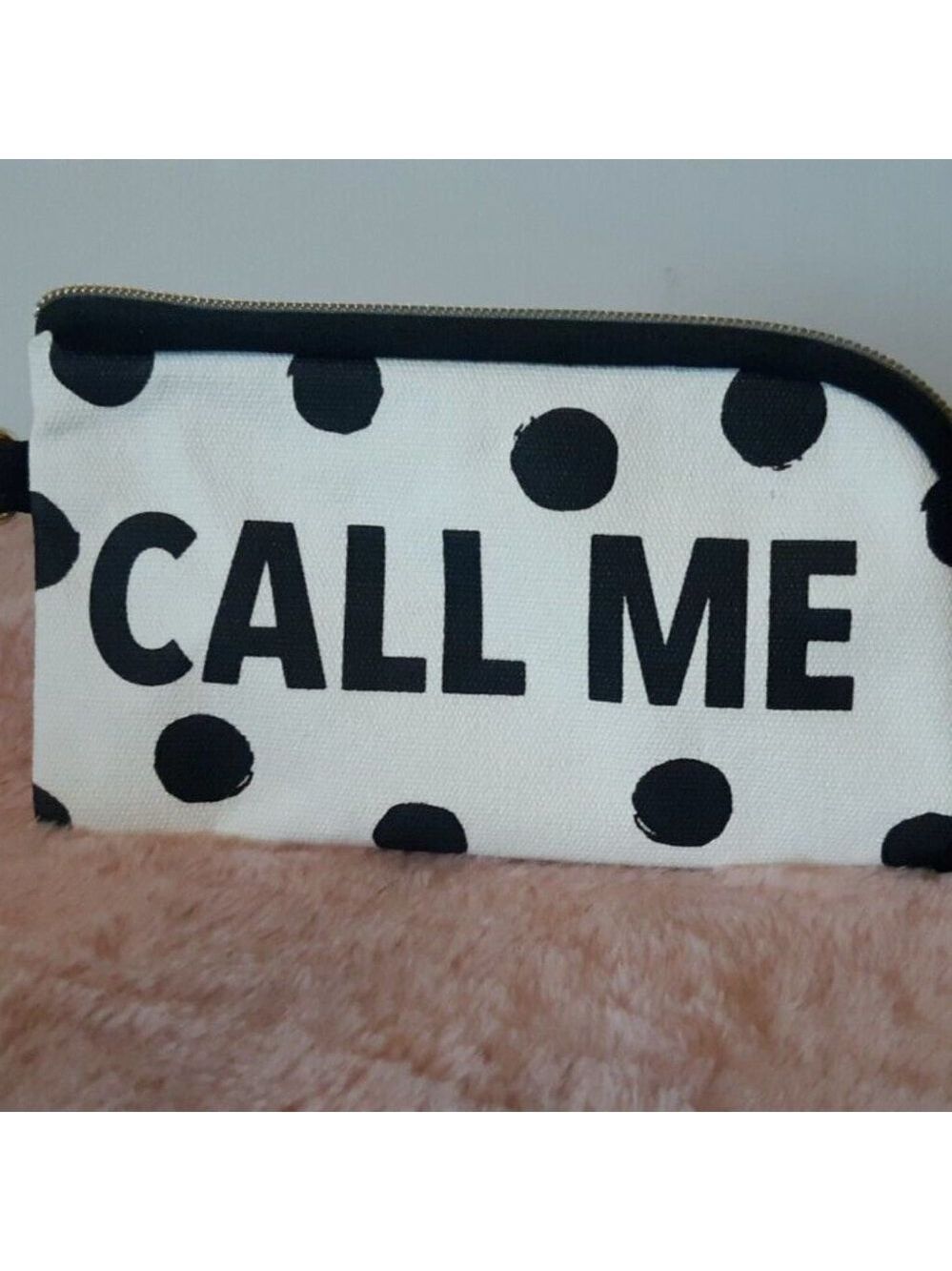 PB TEEN EMILY & MERITT polka dot canvas zip wallet case black white coastal bag